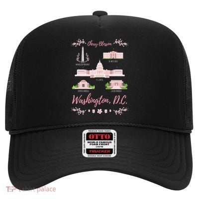 Washington Dc Cherry Blossom Monument High Crown Mesh Back Trucker Hat