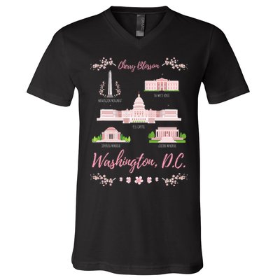 Washington Dc Cherry Blossom Monument V-Neck T-Shirt