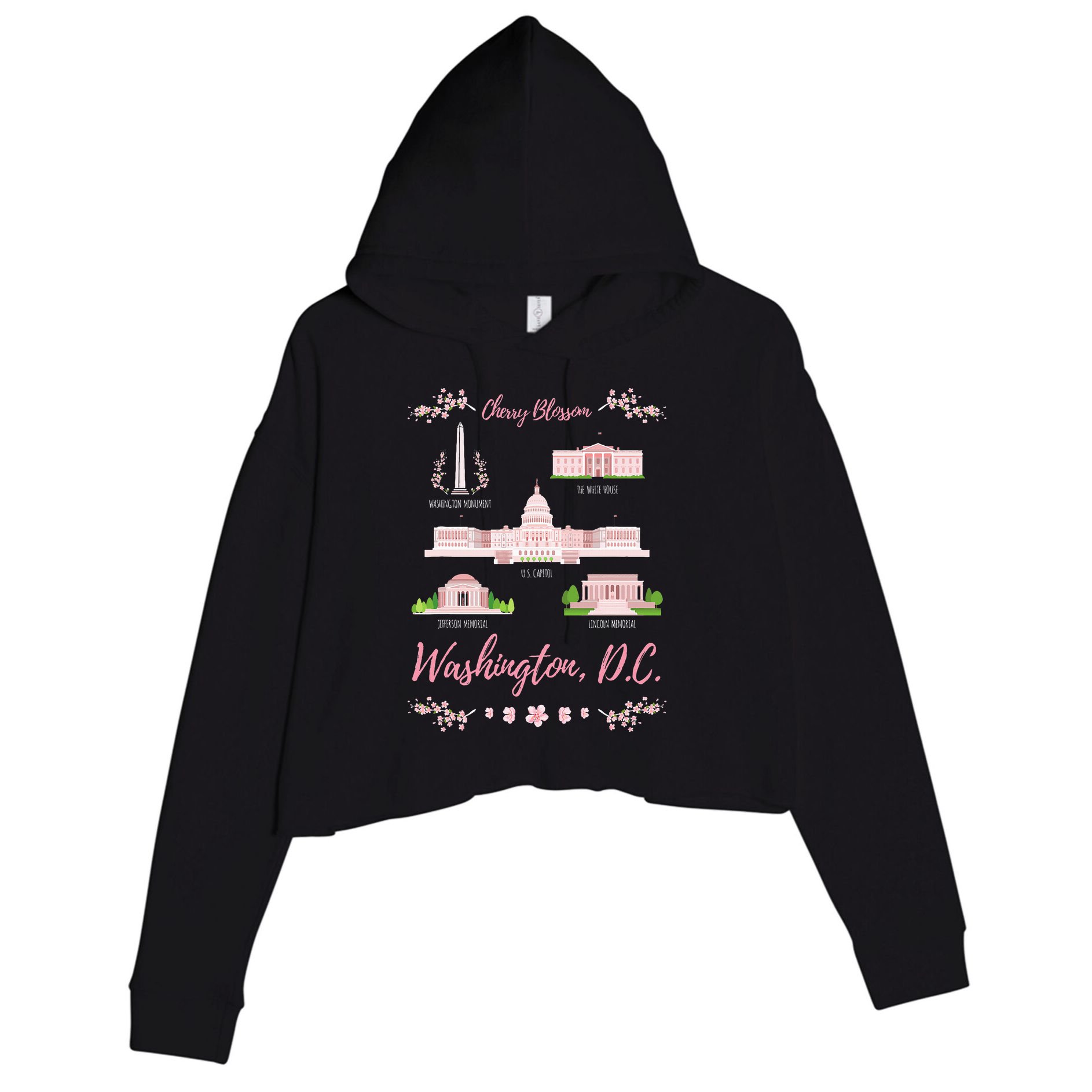 Washington Dc Cherry Blossom Monument Crop Fleece Hoodie