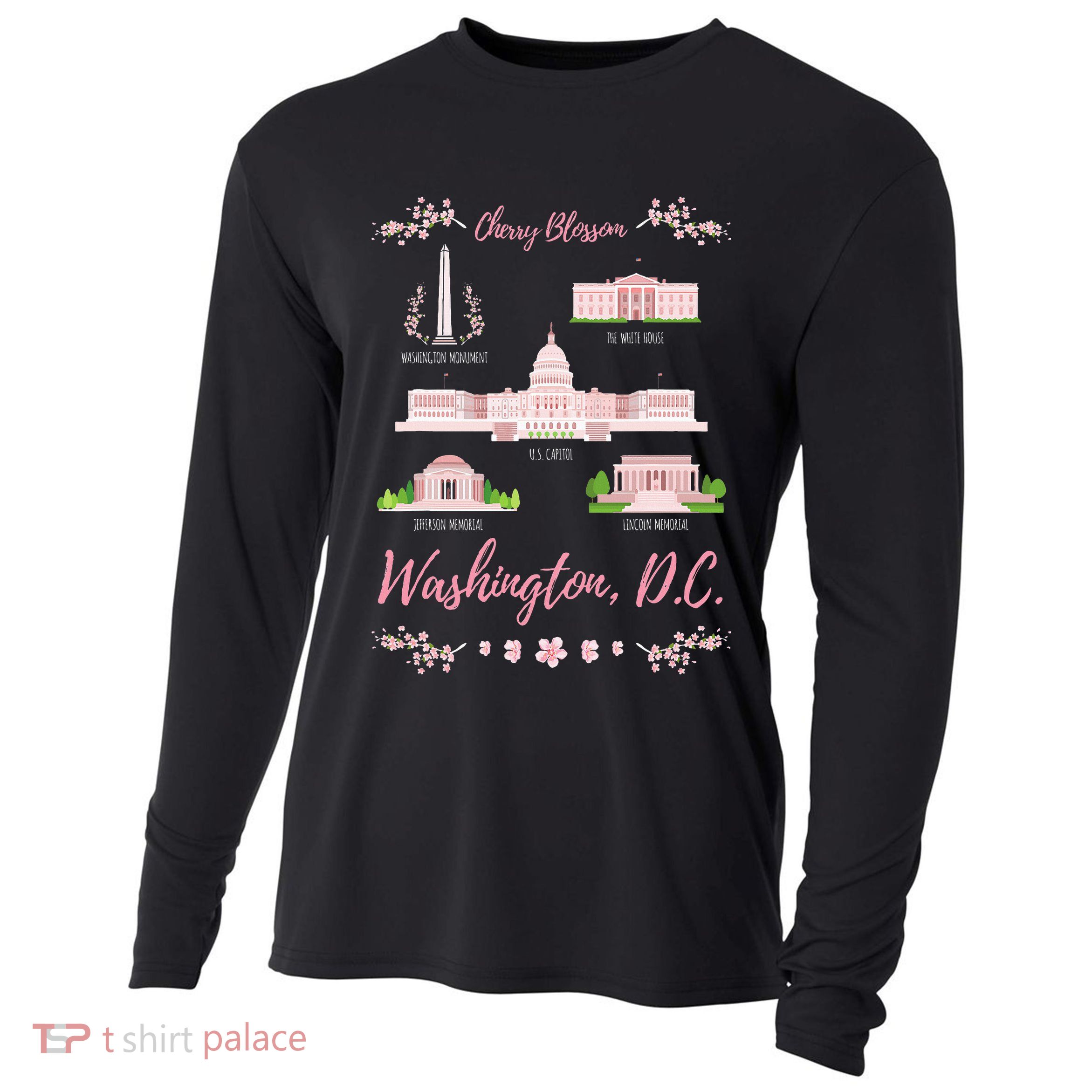Washington Dc Cherry Blossom Monument Cooling Performance Long Sleeve Crew