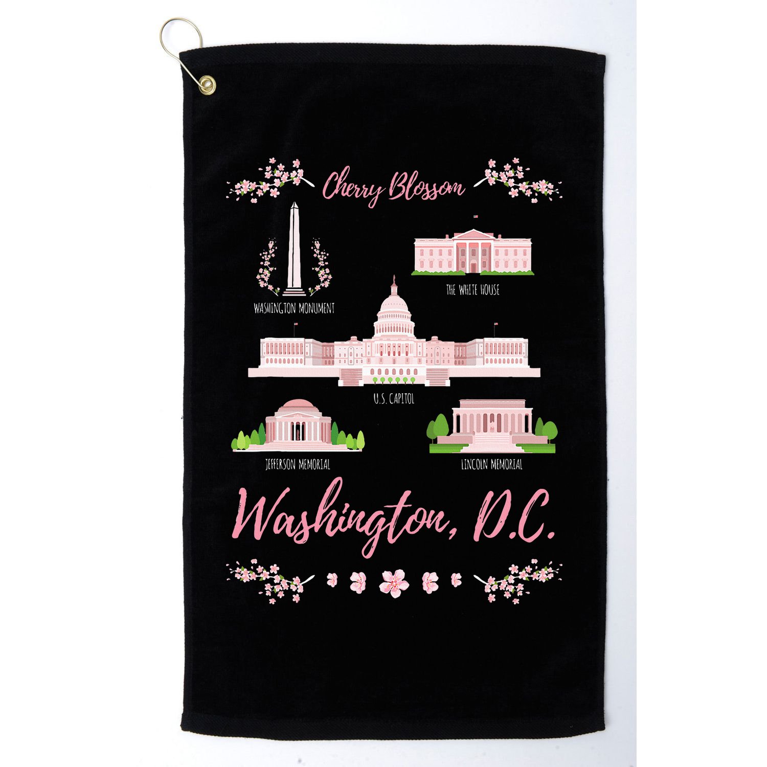 Washington Dc Cherry Blossom Monument Golf Towel