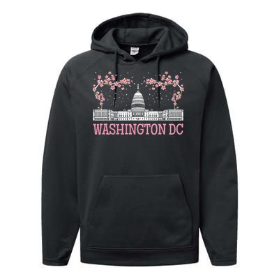 Washington Dc Cherry Blossom Monument Performance Fleece Hoodie