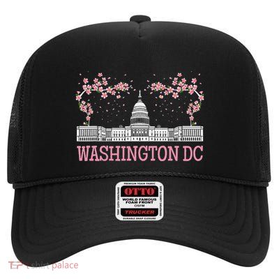 Washington Dc Cherry Blossom Monument High Crown Mesh Back Trucker Hat
