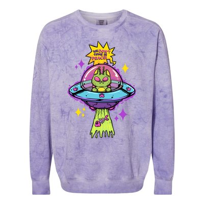 We Dont Come In Peace Space Cosmic Cat Ufo Alien Abduction Gift Colorblast Crewneck Sweatshirt