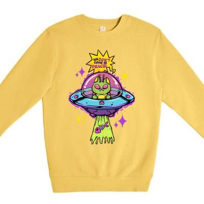 We Dont Come In Peace Space Cosmic Cat Ufo Alien Abduction Gift Premium Crewneck Sweatshirt