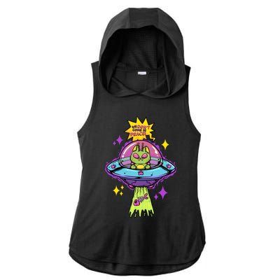 We Dont Come In Peace Space Cosmic Cat Ufo Alien Abduction Gift Ladies PosiCharge Tri-Blend Wicking Draft Hoodie Tank