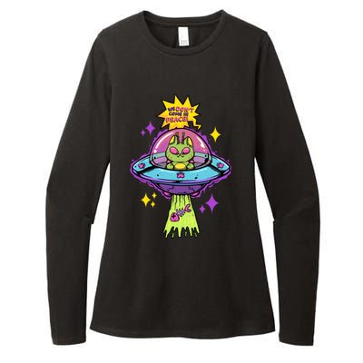 We Dont Come In Peace Space Cosmic Cat Ufo Alien Abduction Gift Womens CVC Long Sleeve Shirt