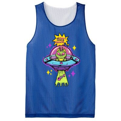 We Dont Come In Peace Space Cosmic Cat Ufo Alien Abduction Gift Mesh Reversible Basketball Jersey Tank