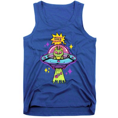 We Dont Come In Peace Space Cosmic Cat Ufo Alien Abduction Gift Tank Top