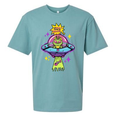 We Dont Come In Peace Space Cosmic Cat Ufo Alien Abduction Gift Sueded Cloud Jersey T-Shirt