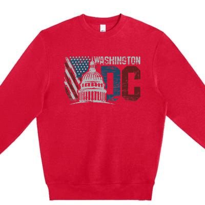 Washington Dc Capitol Hill Usa Flag Souvenir Premium Crewneck Sweatshirt