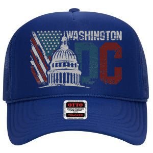 Washington Dc Capitol Hill Usa Flag Souvenir High Crown Mesh Back Trucker Hat