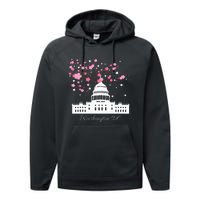 Washington Dc Capitol Building Cherry Blossoms Performance Fleece Hoodie