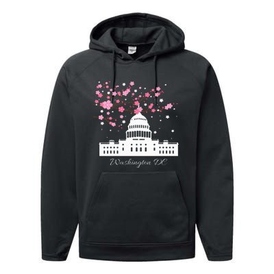 Washington Dc Capitol Building Cherry Blossoms Performance Fleece Hoodie