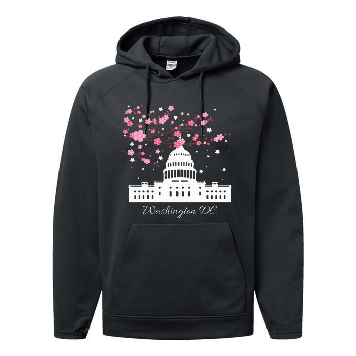 Washington Dc Capitol Building Cherry Blossoms Performance Fleece Hoodie