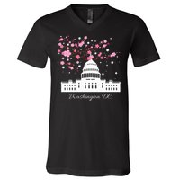 Washington Dc Capitol Building Cherry Blossoms V-Neck T-Shirt