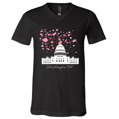 Washington Dc Capitol Building Cherry Blossoms V-Neck T-Shirt