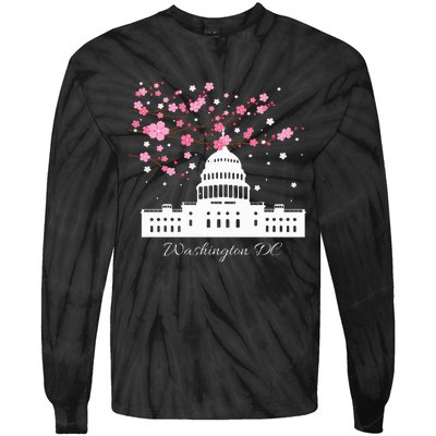 Washington Dc Capitol Building Cherry Blossoms Tie-Dye Long Sleeve Shirt