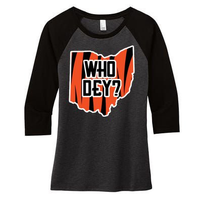 Who Dey? Cincinnati Ohio Women's Tri-Blend 3/4-Sleeve Raglan Shirt