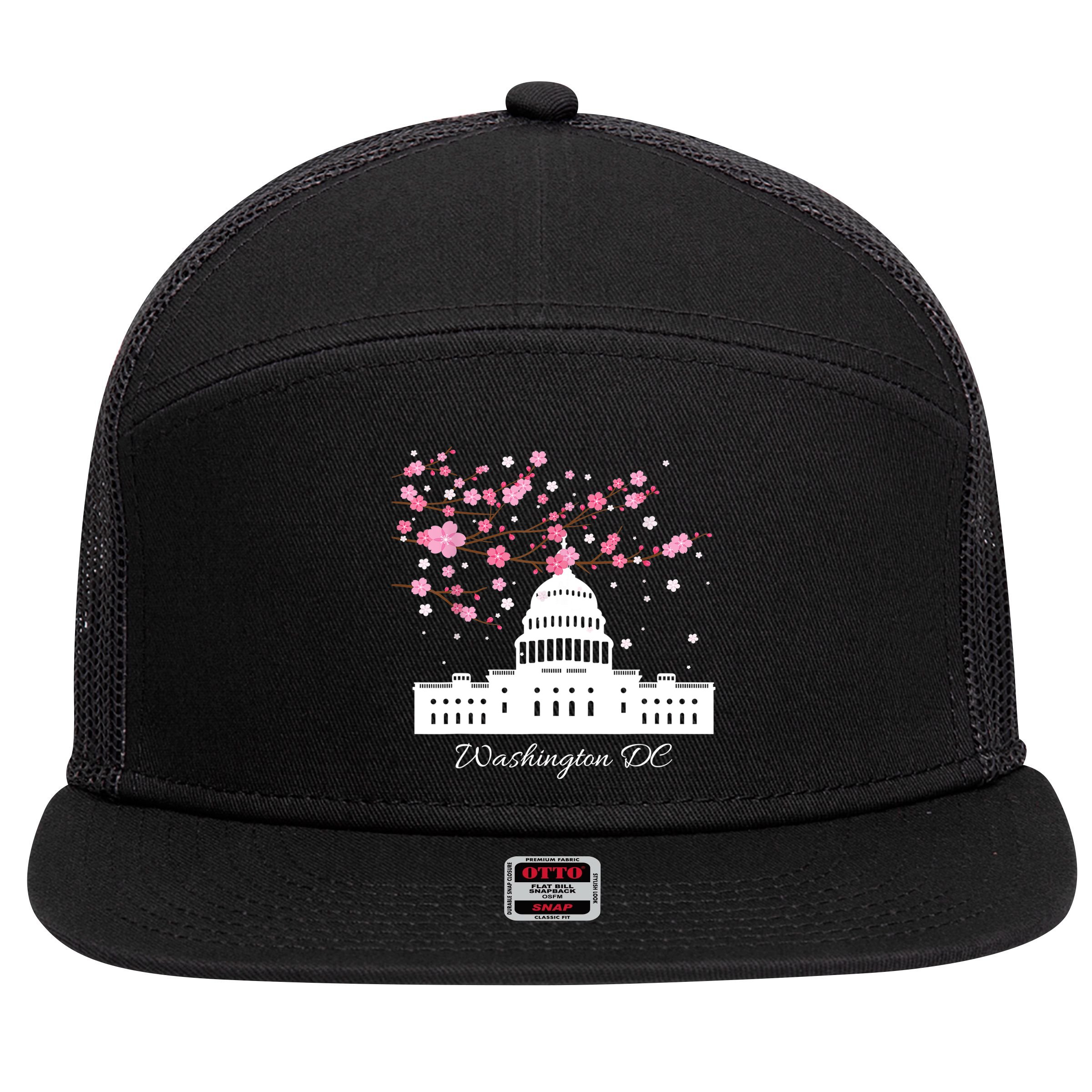 Washington DC Capitol Building Cherry Blossoms TShirt 7 Panel Mesh Trucker Snapback Hat