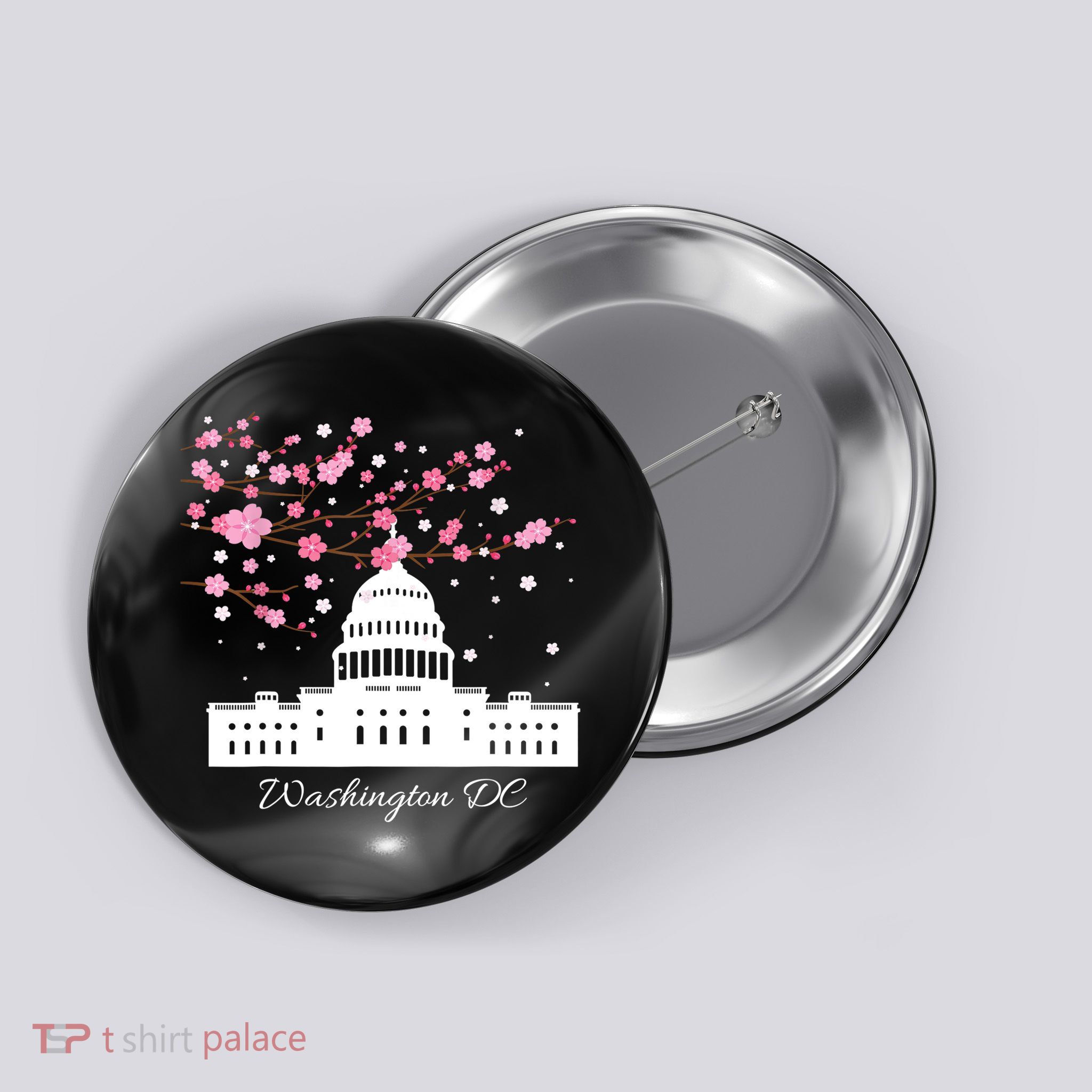 Washington DC Capitol Building Cherry Blossoms TShirt Button