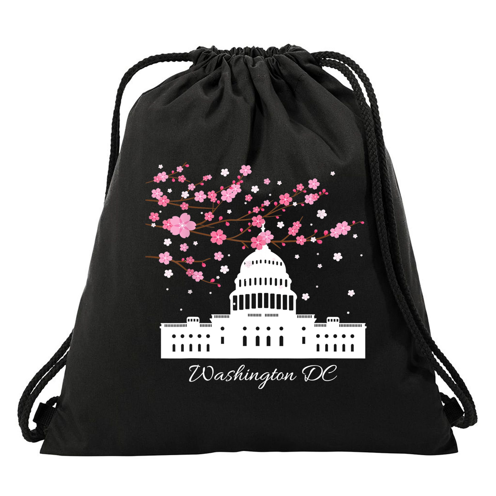 Washington DC Capitol Building Cherry Blossoms TShirt Drawstring Bag