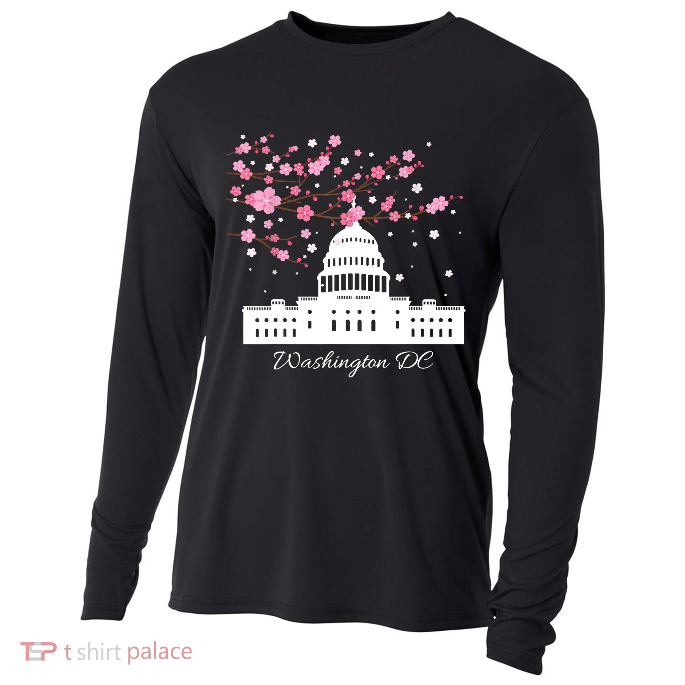 Washington DC Capitol Building Cherry Blossoms TShirt Cooling Performance Long Sleeve Crew