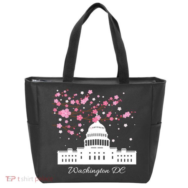 Washington DC Capitol Building Cherry Blossoms TShirt Zip Tote Bag