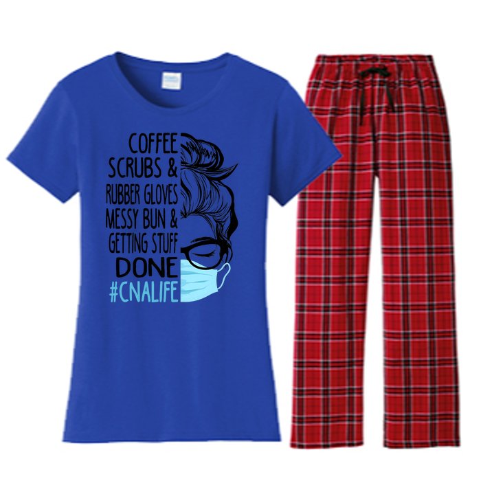 Wo Dy Coffee Scrubs And Rubber Gloves Messy Bun Cna Gift Women's Flannel Pajama Set