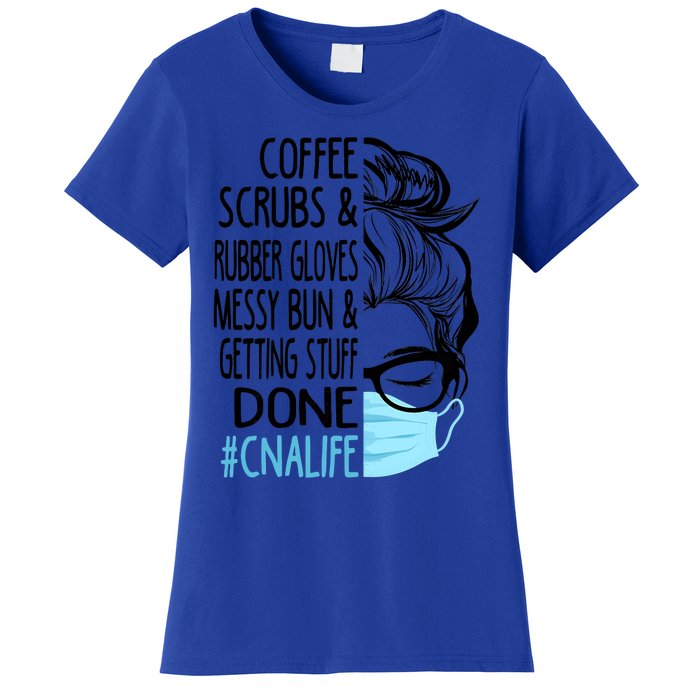 Wo Dy Coffee Scrubs And Rubber Gloves Messy Bun Cna Gift Women's T-Shirt