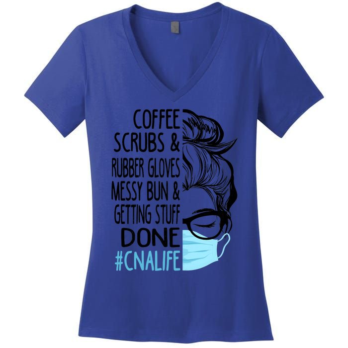 Wo Dy Coffee Scrubs And Rubber Gloves Messy Bun Cna Gift Women's V-Neck T-Shirt