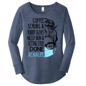 Wo Dy Coffee Scrubs And Rubber Gloves Messy Bun Cna Gift Women's Perfect Tri Tunic Long Sleeve Shirt