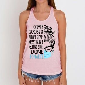 Wo Dy Coffee Scrubs And Rubber Gloves Messy Bun Cna Gift Women's Knotted Racerback Tank