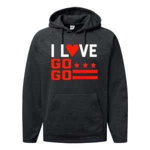 Washington D C I Love Go Go Music Gift For Kids And Adults Performance Fleece Hoodie