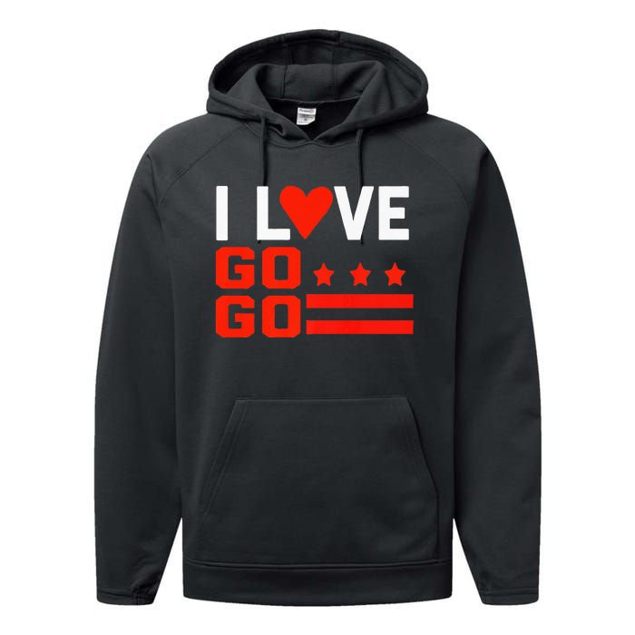 Washington D C I Love Go Go Music Gift For Kids And Adults Performance Fleece Hoodie