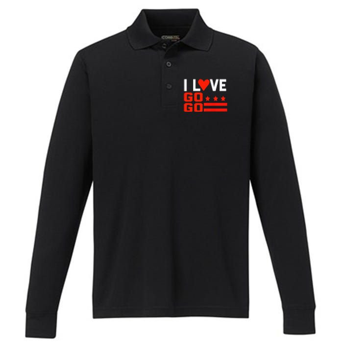 Washington D C I Love Go Go Music Gift For Kids And Adults Performance Long Sleeve Polo