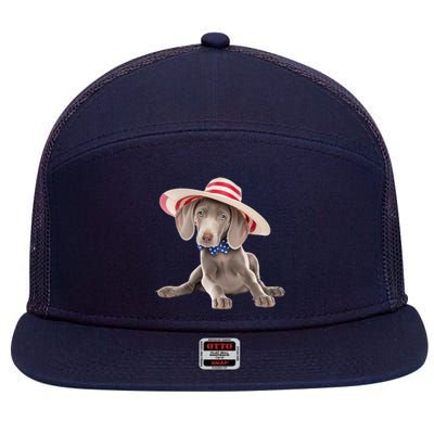 Weimaraner Dog Cute Weimaraners Puppy USA Flag Hat 7 Panel Mesh Trucker Snapback Hat