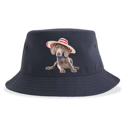 Weimaraner Dog Cute Weimaraners Puppy USA Flag Hat Sustainable Bucket Hat