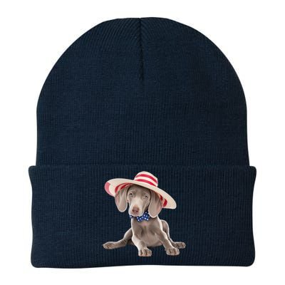 Weimaraner Dog Cute Weimaraners Puppy USA Flag Hat Knit Cap Winter Beanie