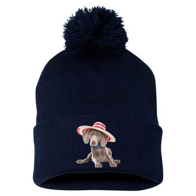 Weimaraner Dog Cute Weimaraners Puppy USA Flag Hat Pom Pom 12in Knit Beanie