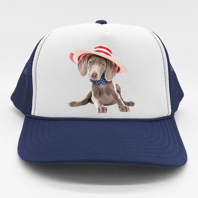 Weimaraner Dog Cute Weimaraners Puppy USA Flag Hat Trucker Hat