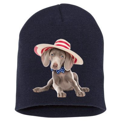 Weimaraner Dog Cute Weimaraners Puppy USA Flag Hat Short Acrylic Beanie