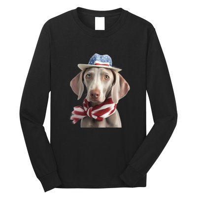 Weimaraner Dog Cute Weimaraners Puppy USA Flag Hat Long Sleeve Shirt