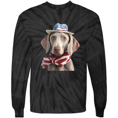 Weimaraner Dog Cute Weimaraners Puppy USA Flag Hat Tie-Dye Long Sleeve Shirt