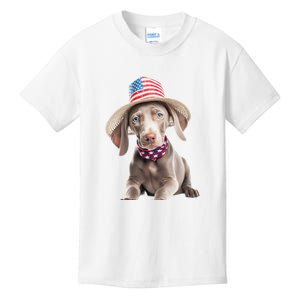 Weimaraner Dog Cute Weimaraners Puppy USA Flag Hat Kids T-Shirt