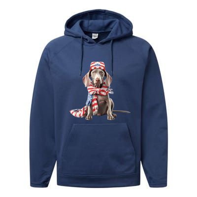 Weimaraner Dog Cute Weimaraners Puppy USA Flag Hat Performance Fleece Hoodie