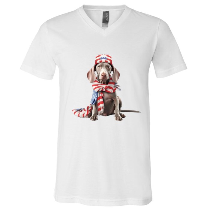 Weimaraner Dog Cute Weimaraners Puppy USA Flag Hat V-Neck T-Shirt