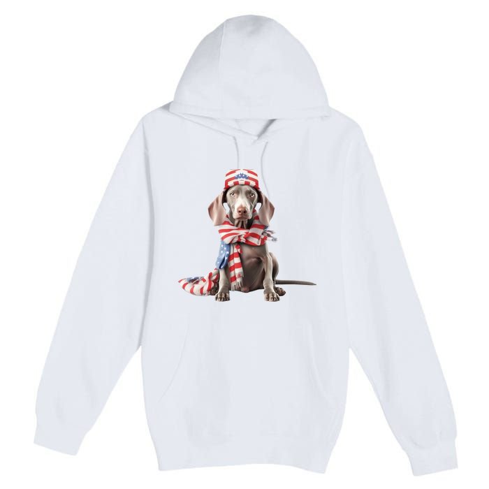 Weimaraner Dog Cute Weimaraners Puppy USA Flag Hat Premium Pullover Hoodie