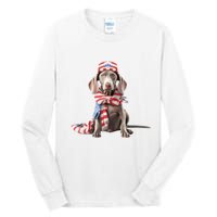 Weimaraner Dog Cute Weimaraners Puppy USA Flag Hat Tall Long Sleeve T-Shirt