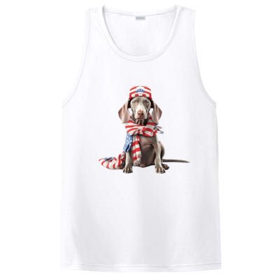 Weimaraner Dog Cute Weimaraners Puppy USA Flag Hat PosiCharge Competitor Tank